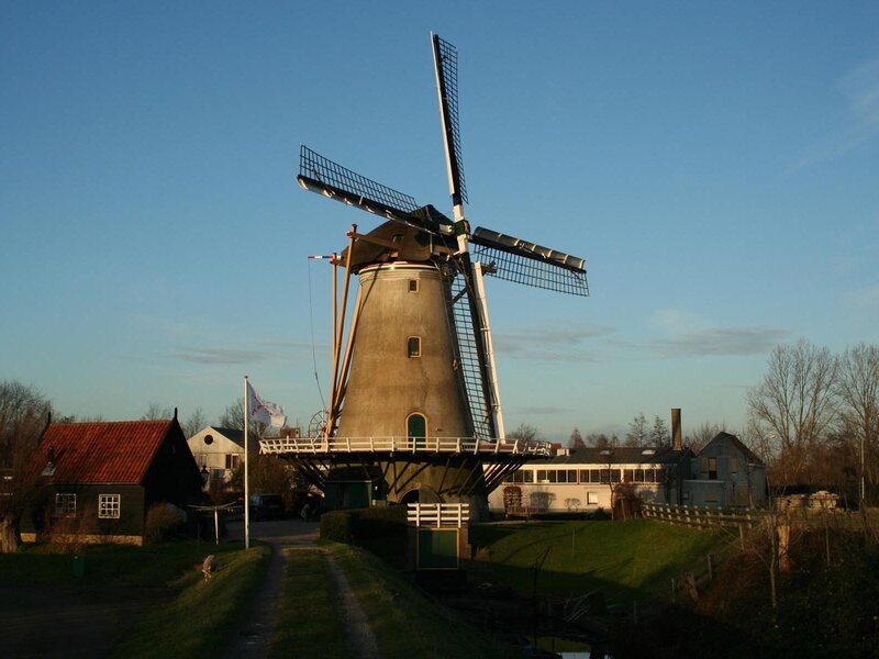 Windmill in a Dutch village