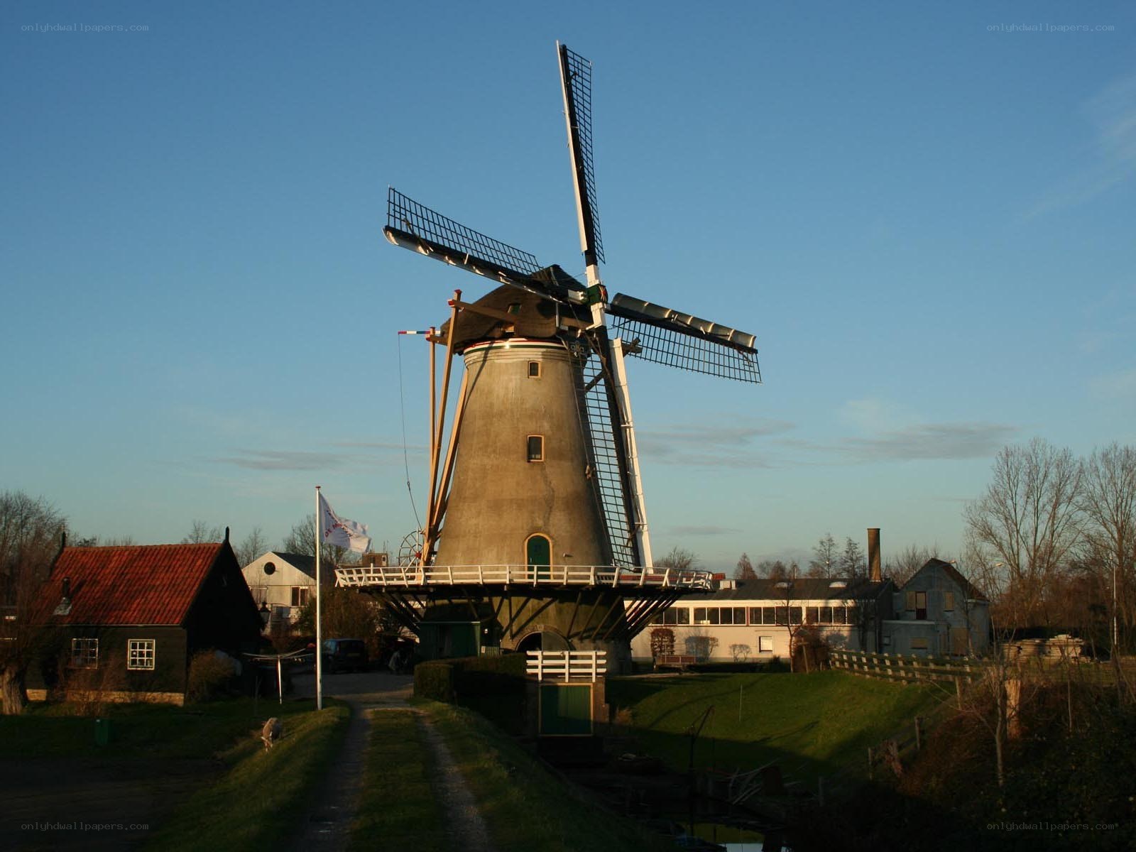Windmill in a Dutch village