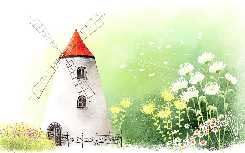 windmill in a flower field