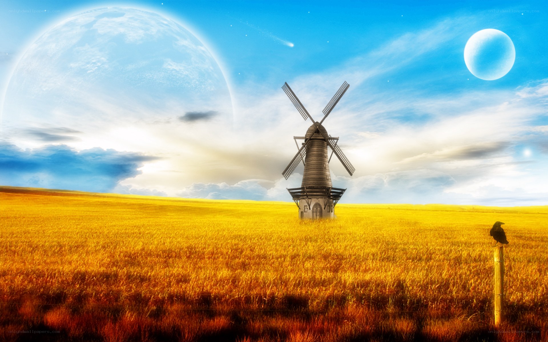 Windmill in a golden field