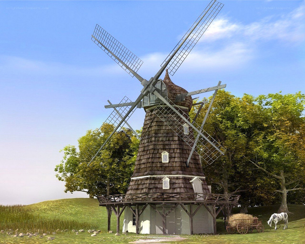 Windmill in a green field