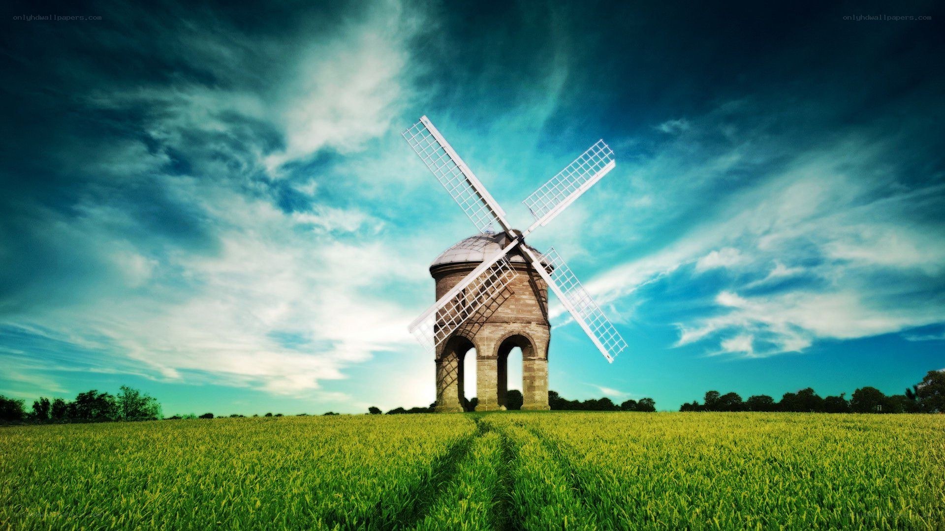 Windmill in a green field