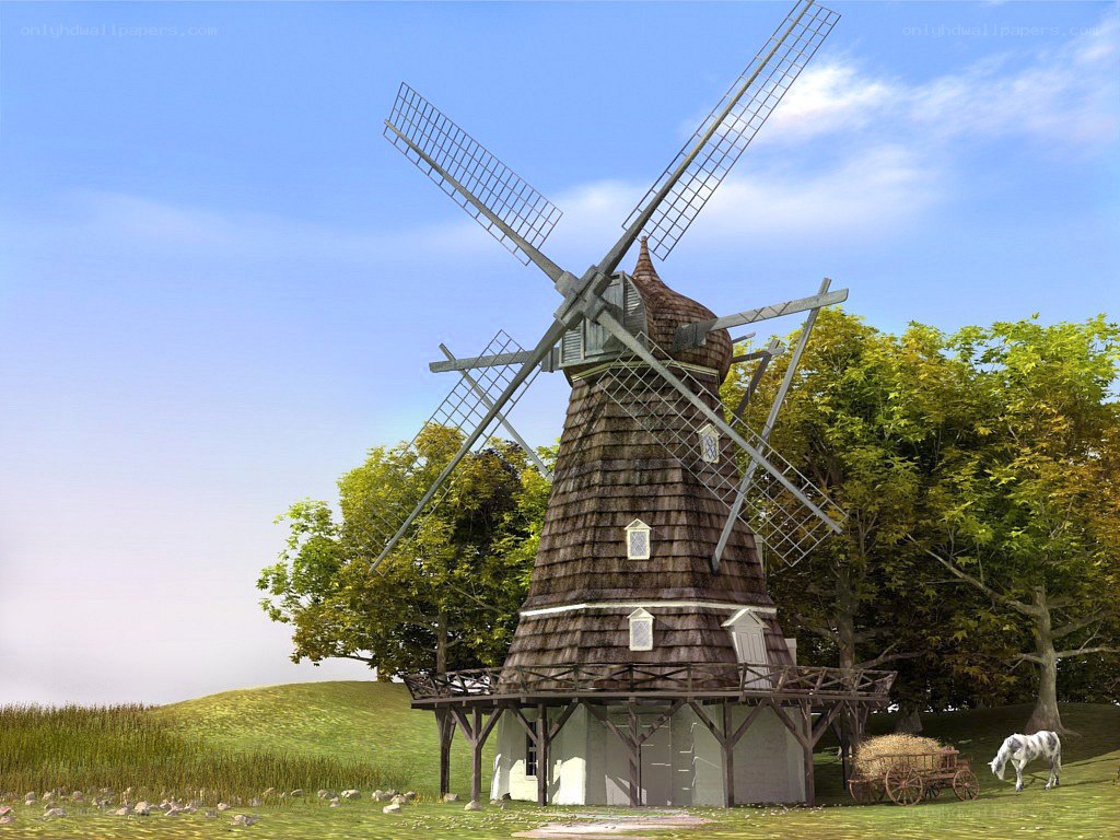 Windmill in a green field