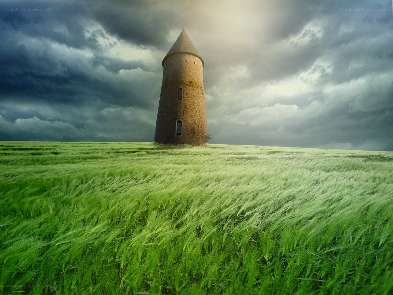 Windmill in a green field