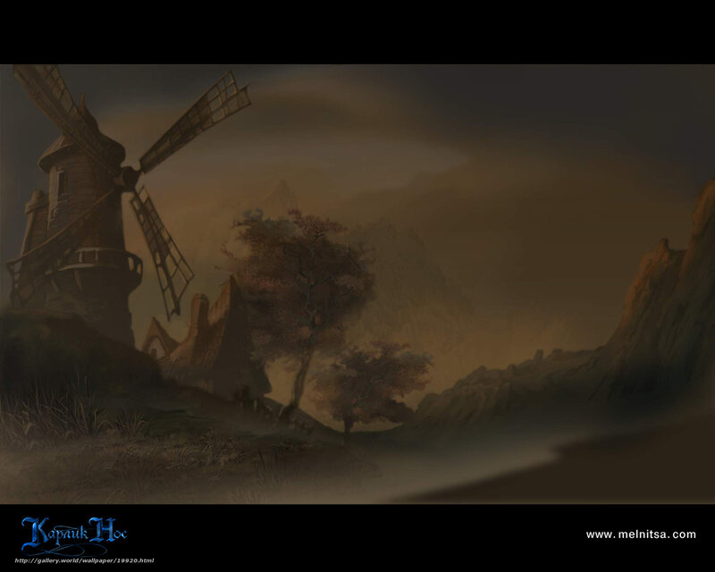 Windmill in a misty valley