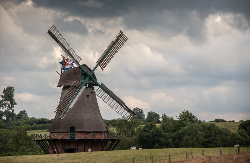 Windmill in a rural landscape