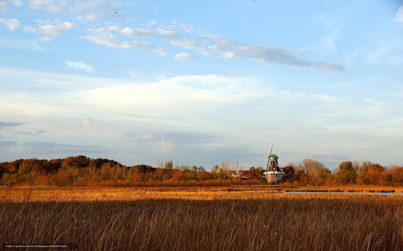 Windmill in Autumn Field — Blue, Serene