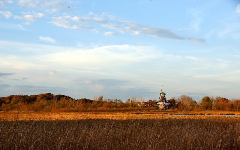 Windmill in Autumn Field — Blue