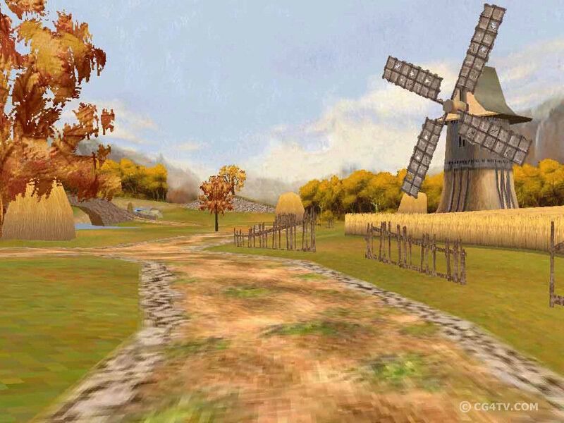 Windmill in Autumn Field — Green