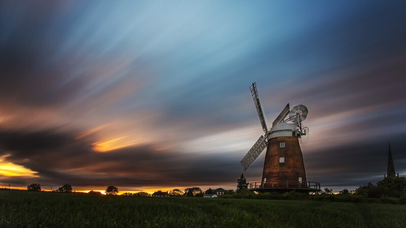 Windmill in Field — Blue, Dramatic