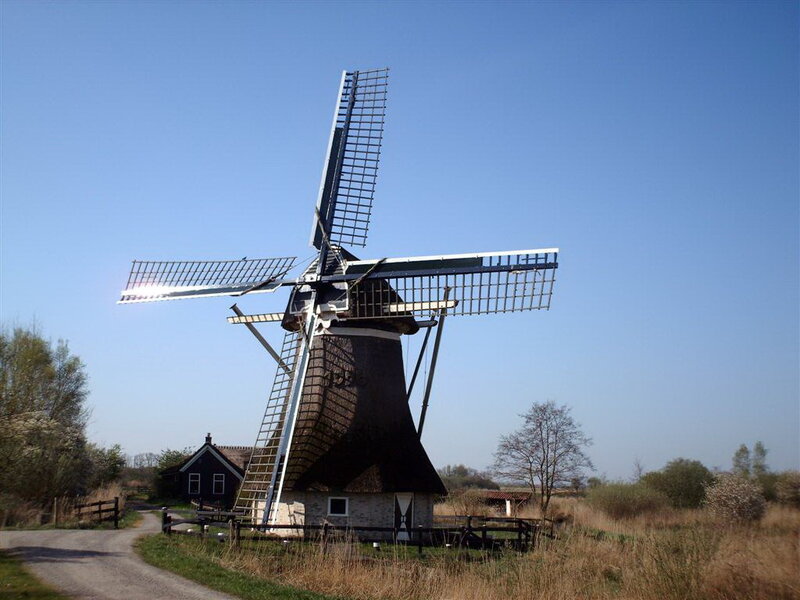 Windmill in Field — Blue, Serene, Afternoon