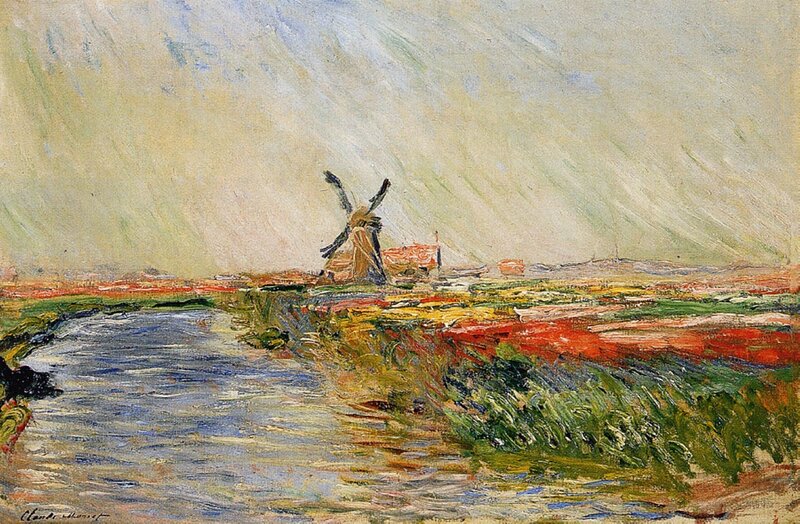 Windmill in Field — Green, Serene, Painting