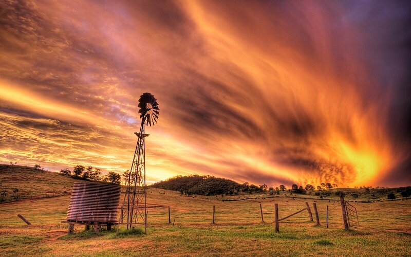 Windmill in Field — Orange, Dramatic