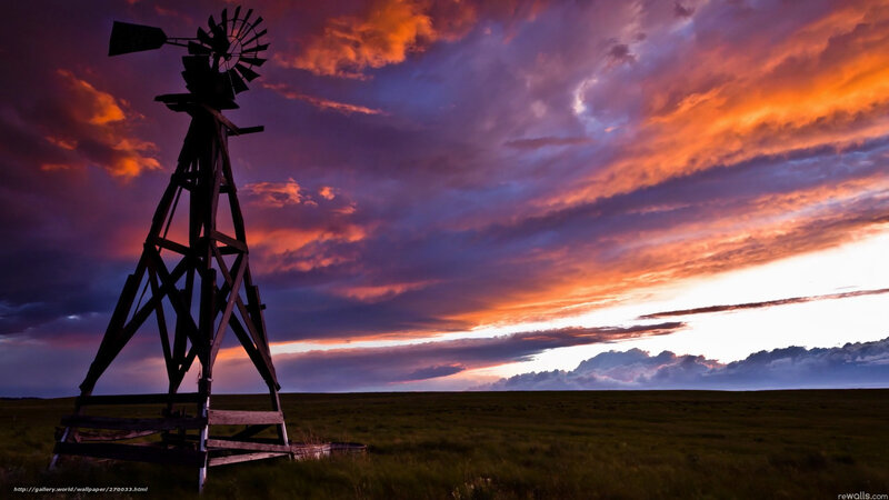 Windmill in Field — Purple, Dramatic