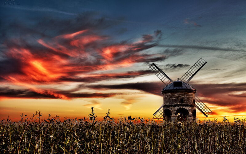 Windmill in Field — Red, Dramatic