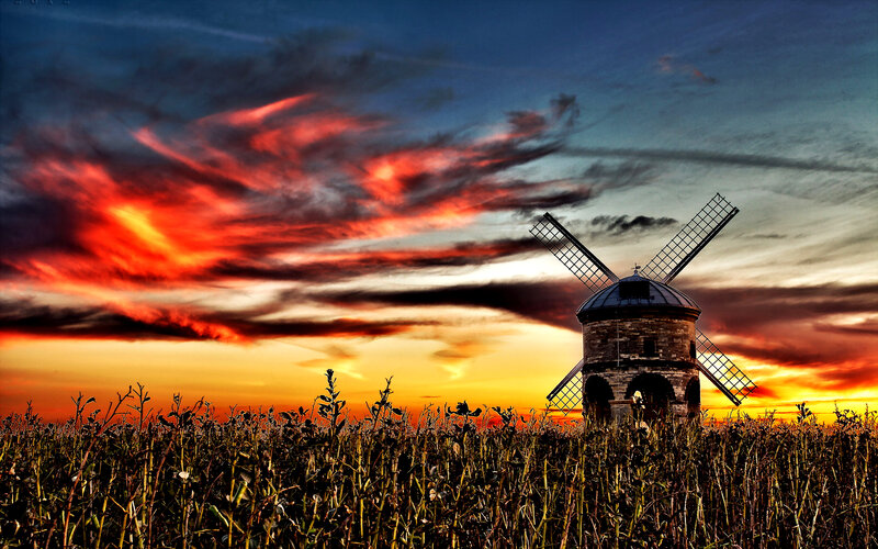 Windmill in Field — Red