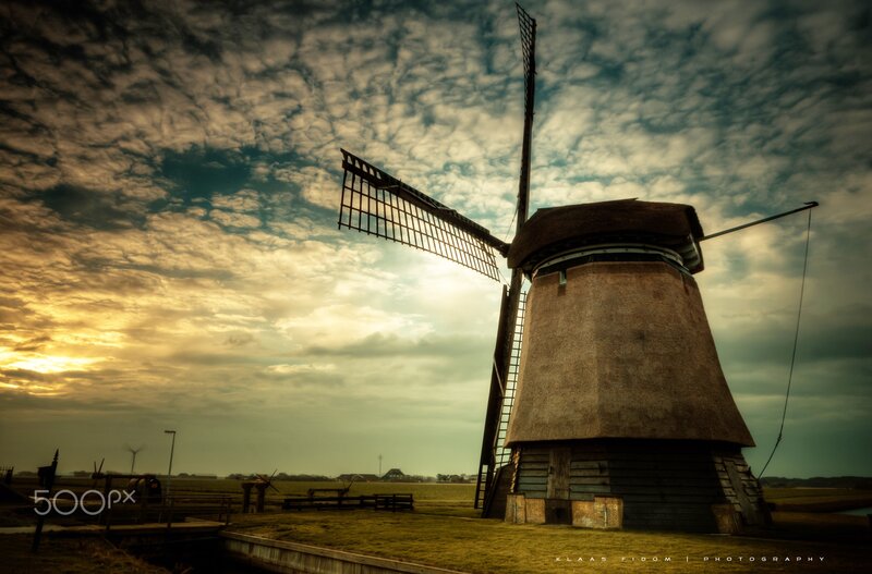Windmill in Field — Yellow, Dramatic, Sunset
