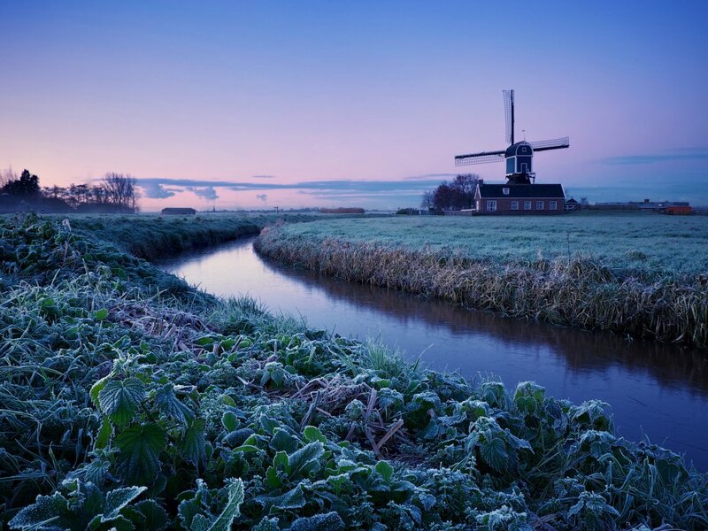 Windmill in Frosty Field