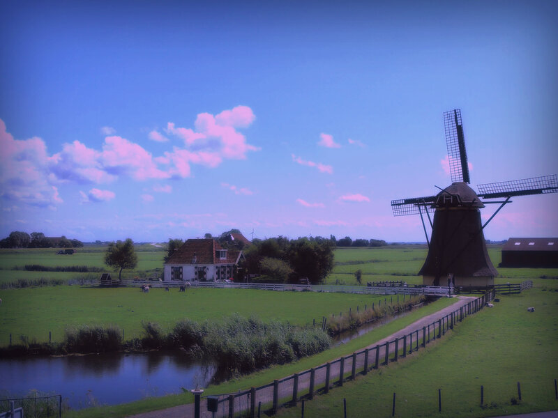 Windmill in Green Field — Serene, Afternoon, Photograph, House