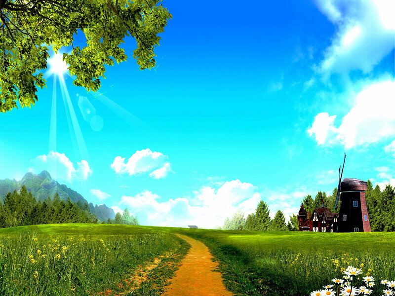 Windmill in Green Field — Serene