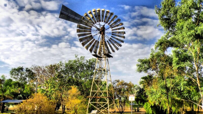 Windmill in Rural Landscape — Blue, Serene