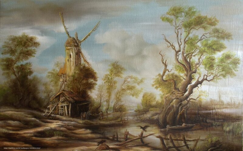 Windmill in Rural Landscape — Brown