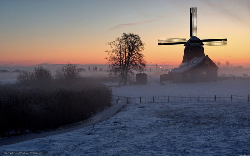 Windmill in Snow — Orange