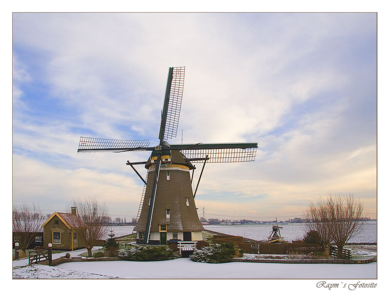 Windmill in Snow — White, Serene, Winter, Photograph, House