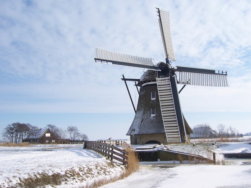 Windmill in Snow — White, Serene, Winter, Photograph