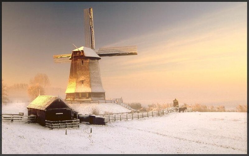Windmill in Snow — White, Serene, Winter