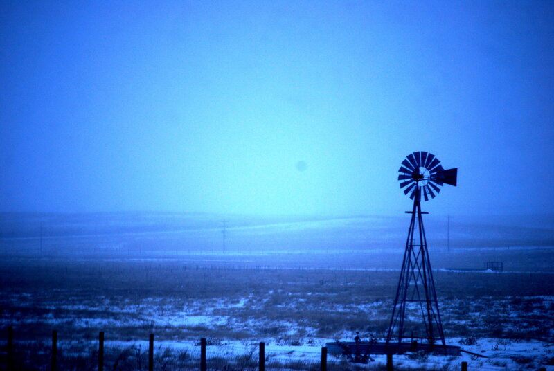 Windmill in Snowy Field — Blue