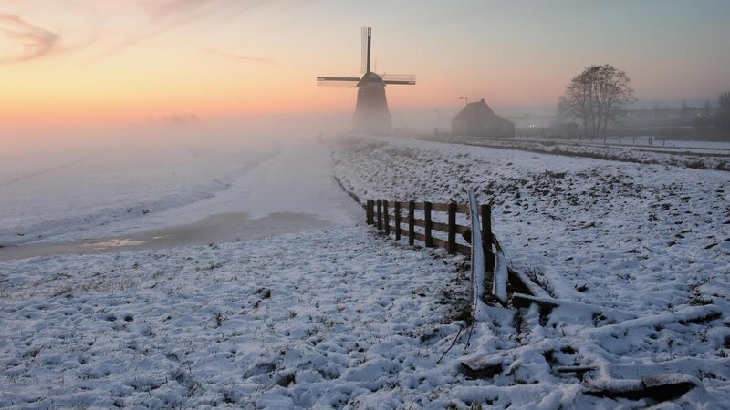 Windmill in Snowy Field — White, Serene, Winter