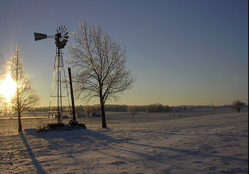 Windmill in Snowy Field — White