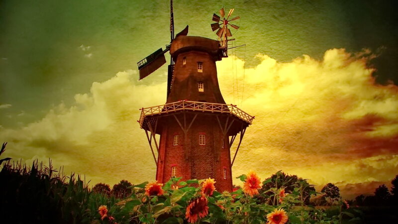 Windmill in Sunflower Field — Yellow