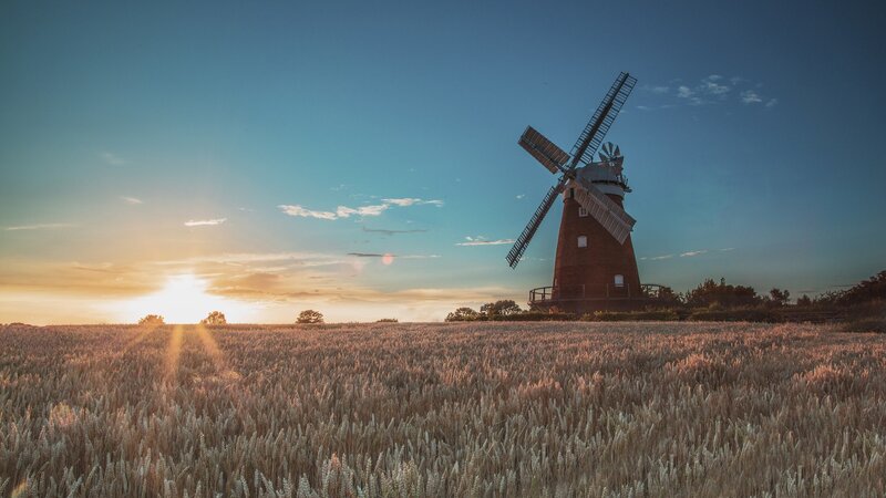 Windmill in Wheat Field — Blue