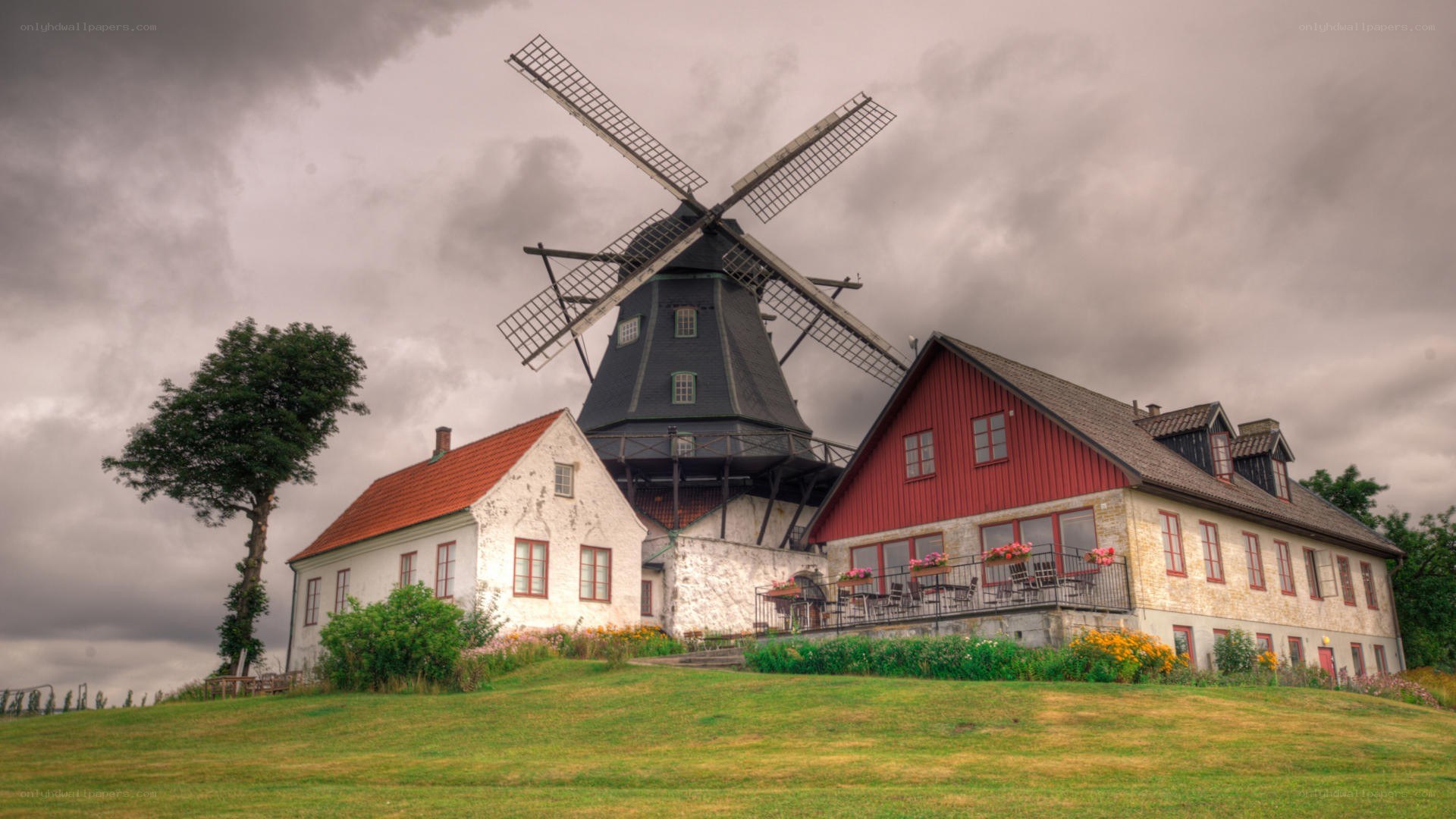 Windmill on a grassy hill