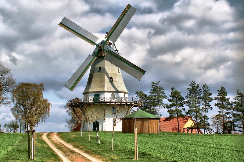 Windmill on a grassy hill
