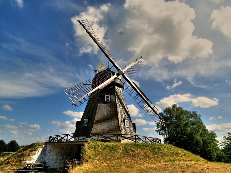 Windmill on a grassy hill