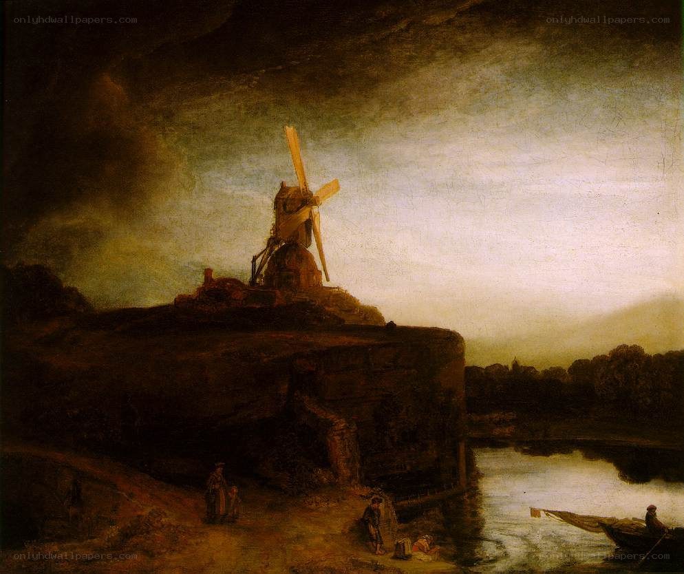 Windmill on a Hill at Dusk