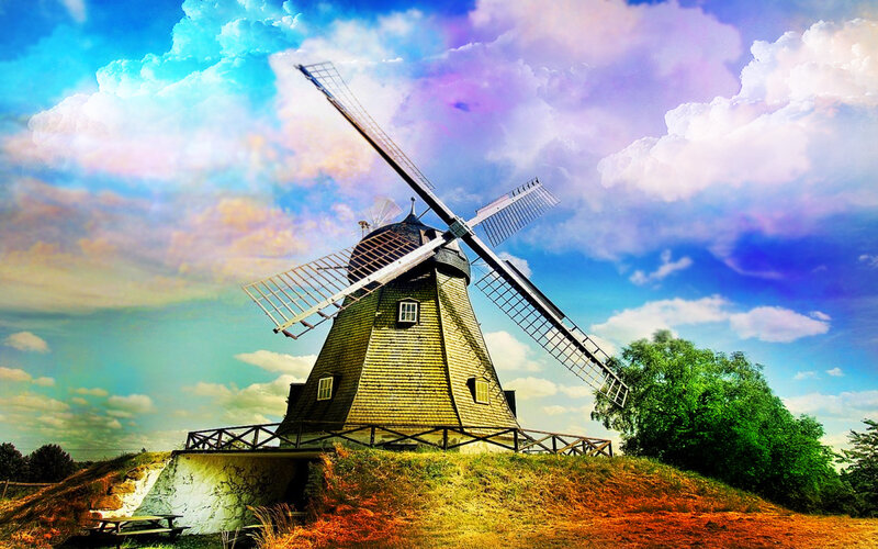 Windmill on a Hill — Blue, Dramatic