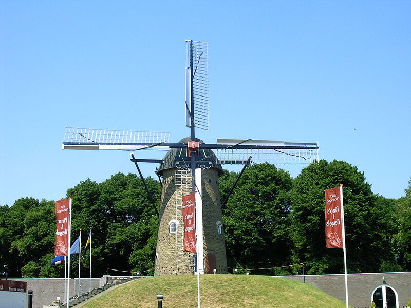 Windmill on a Hill — Blue, Serene, Afternoon, Photograph, Trees