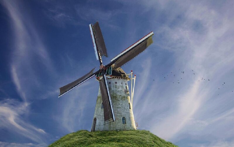 Windmill on a Hill — Blue, Serene