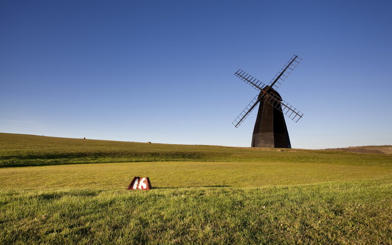 Windmill on a Hill — Green, Serene, Afternoon, Photograph