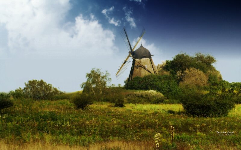 Windmill on a Hill — Green, Serene, Afternoon