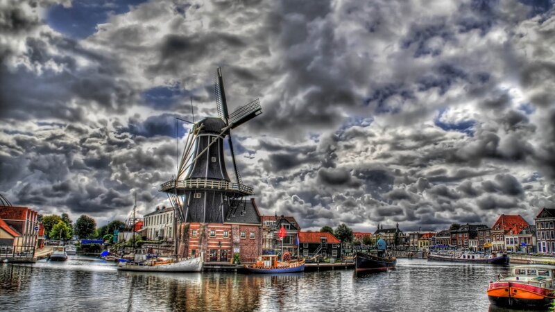 Windmill on Canal — Gray