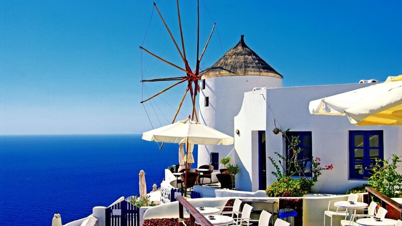 Windmill on Cliff — Blue, Serene