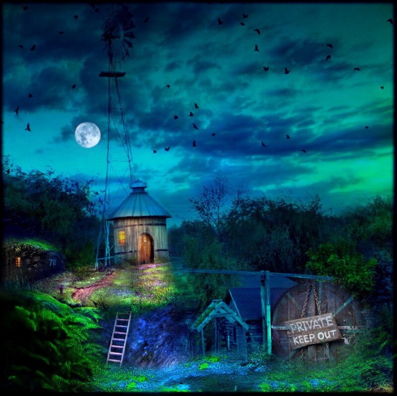 Windmill on Hill at Night