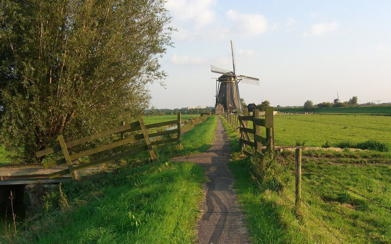 Windmill path in the countryside