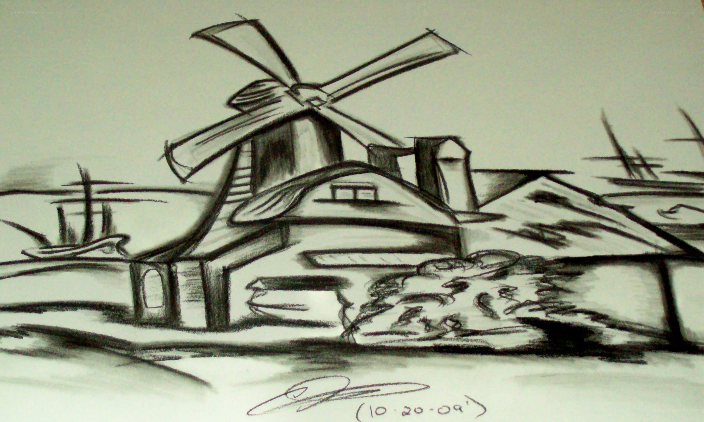 windmill sketch drawing