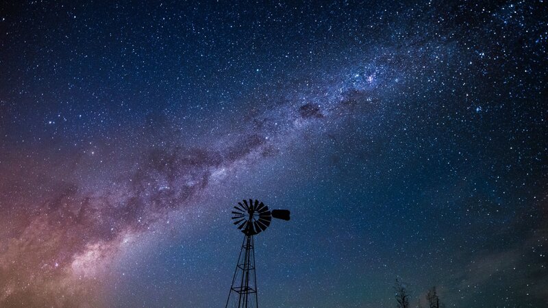 Windmill under Milky Way — Blue